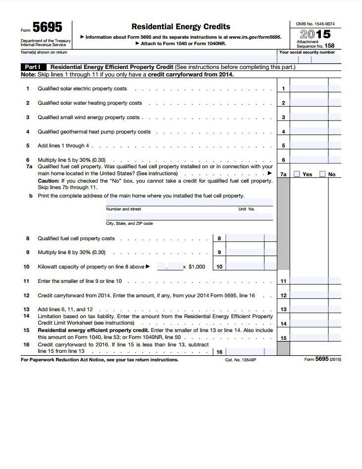 Residential Energy Credit IRS Form 5695